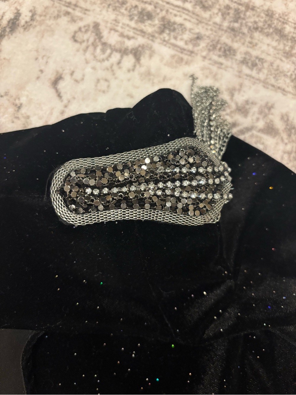 Zara Black Velvet Sparkle Bodysuit with Embellished Shoulders - Picture 4 of 5